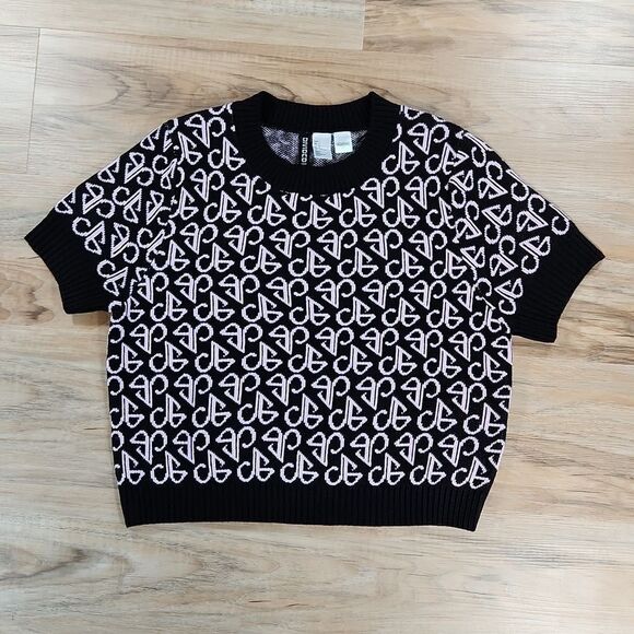 🔸️NWT H&M Divided Black & Pink Short Sleeve Cropped Sweater - Picture 13 of 16